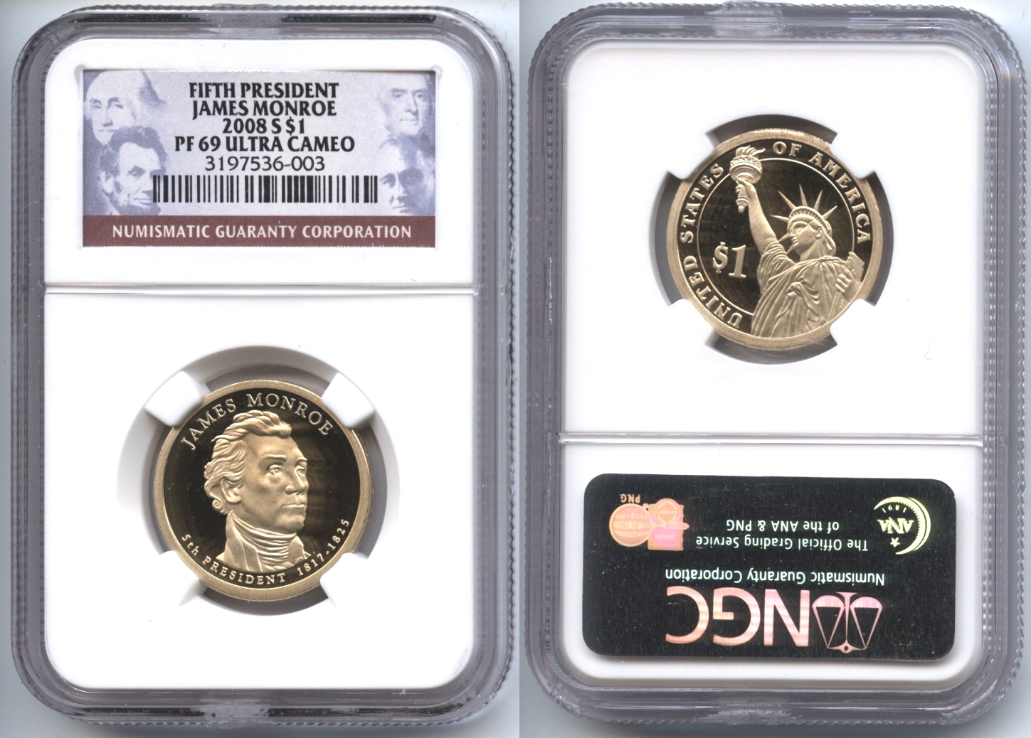 2008-S James Monroe Presidential Dollar NGC Proof-69 Ultra Cameo #a