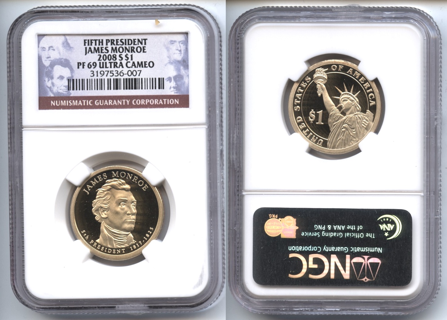 2008-S James Monroe Presidential Dollar NGC Proof-69 Ultra Cameo #d