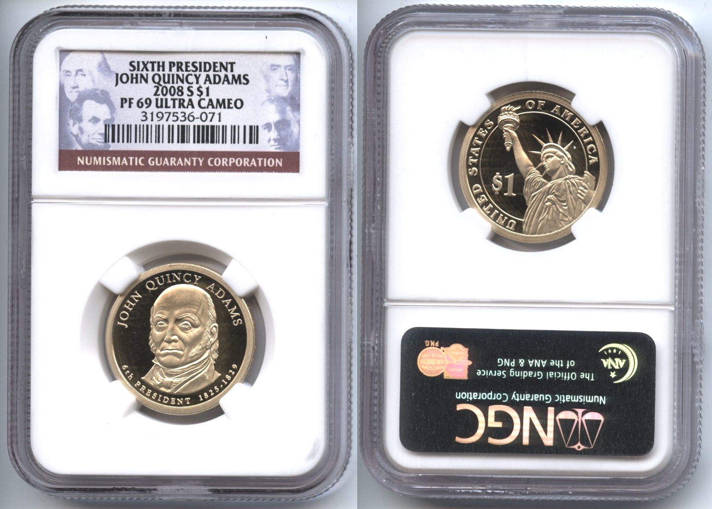 2008-S John Quincy Adams Presidential Dollar NGC Proof-69 Ultra Cameo #a