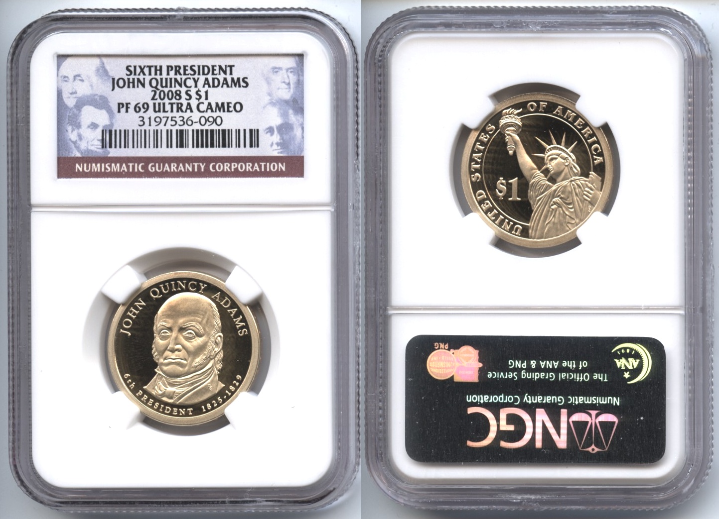 2008-S John Quincy Adams Presidential Dollar NGC Proof-69 Ultra Cameo #b