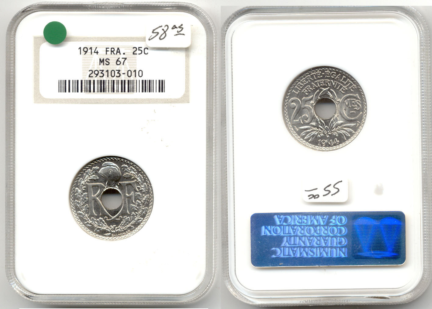 1914 France 25 Centimes NGC MS-67