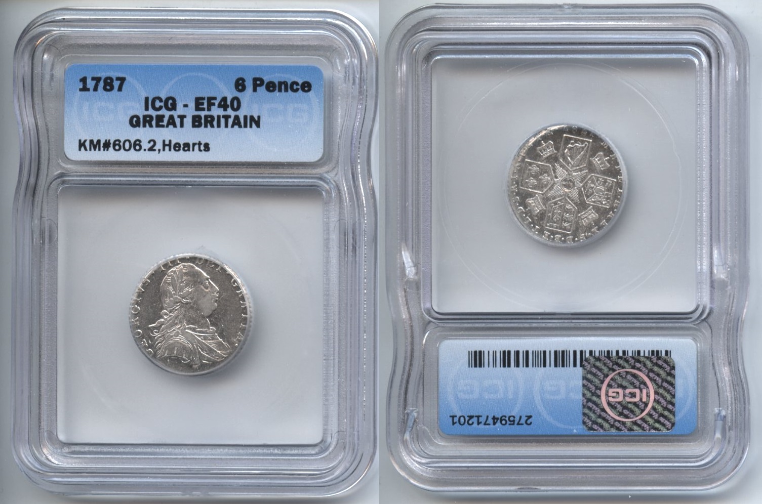 1787 Great Britain 6 Pence ICG EF-40