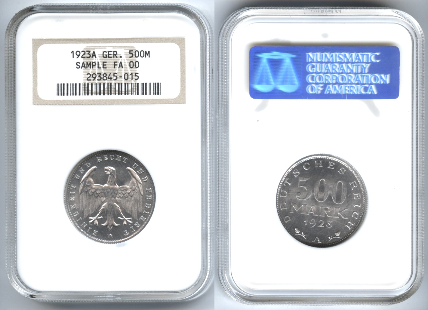 1923-A Germany 500 Marks NGC Sample Slab