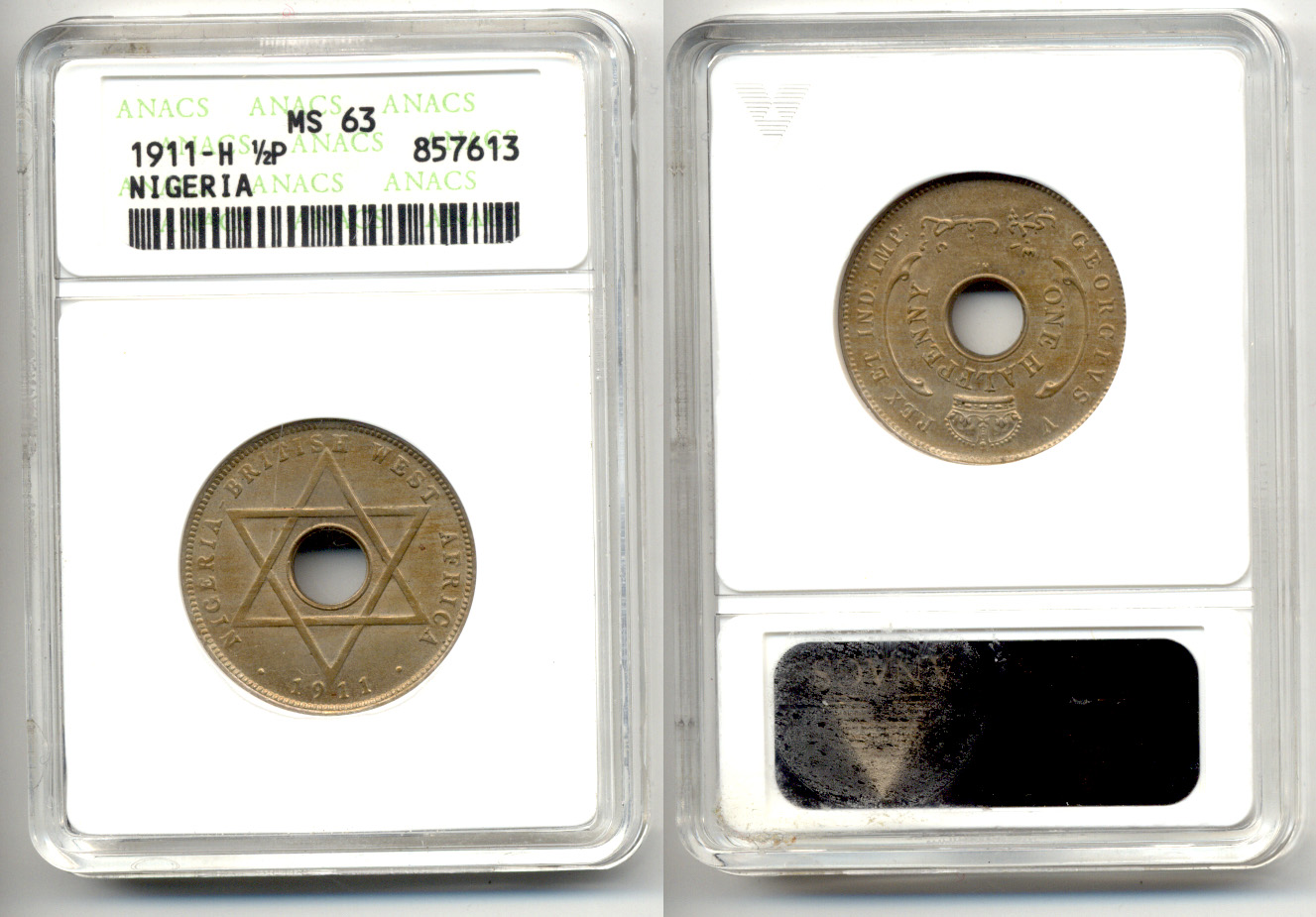 Nigeria 1911-H 1/2 Penny ANACS MS-63