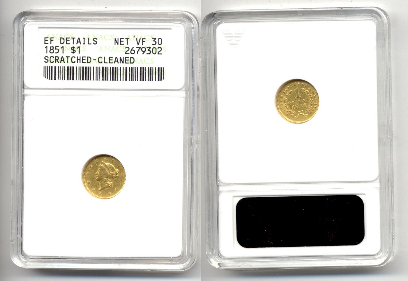1851 $1.00 Gold Dollar ANACS VF-30