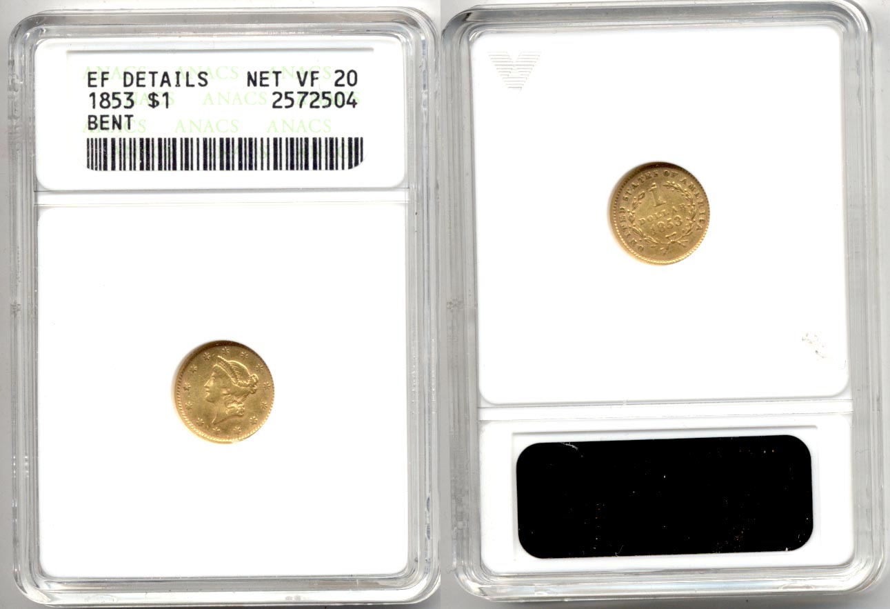 1853 Gold Dollar ANACS VF-20