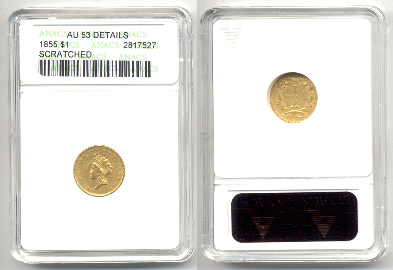 1855 Gold Dollar ANACS AU-53 Details