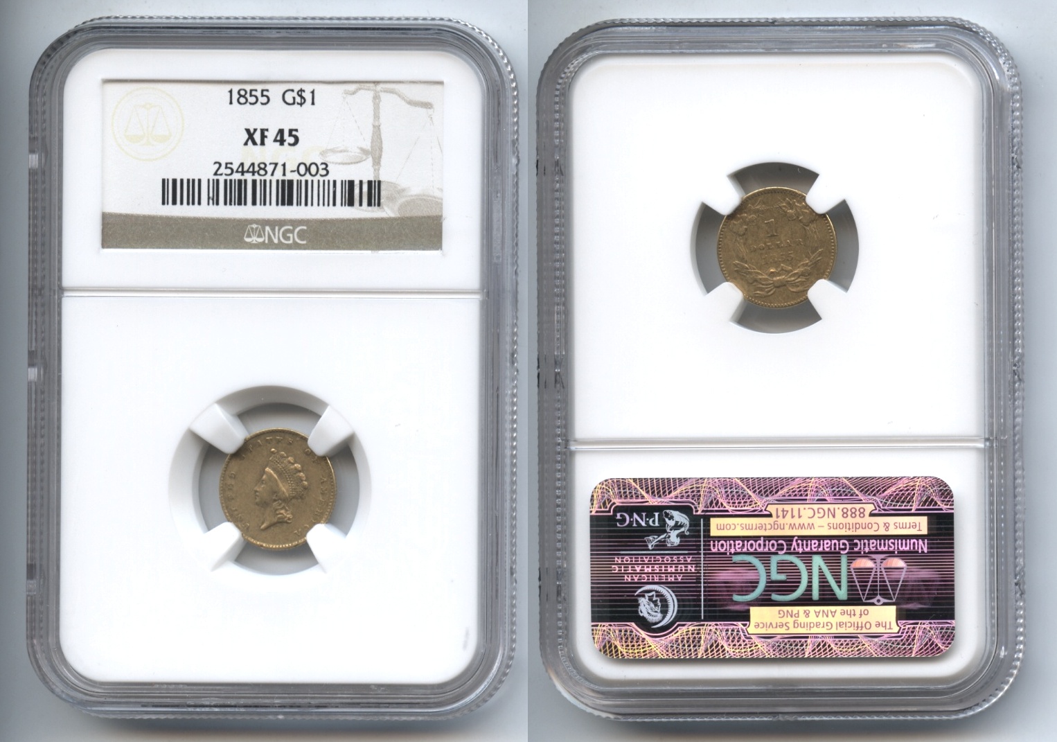 1855 Type II Gold Dollar NGC EF-45