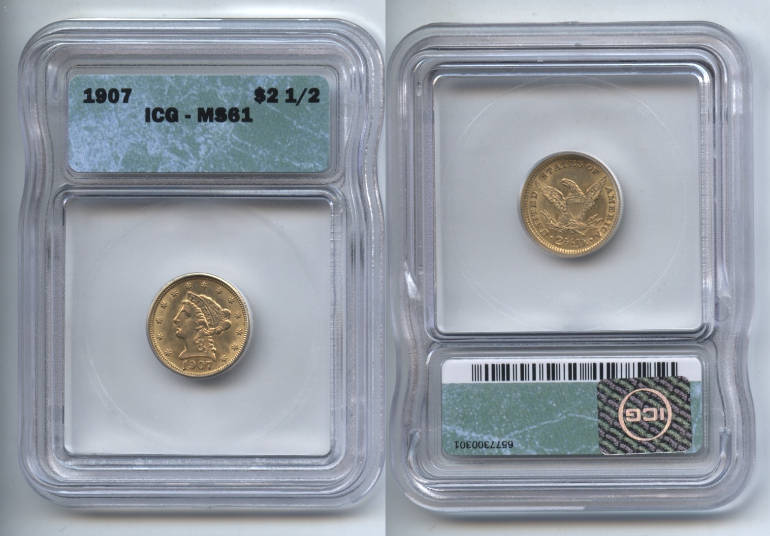 1907 Gold $2.50 Quarter Eagle ICG MS-61