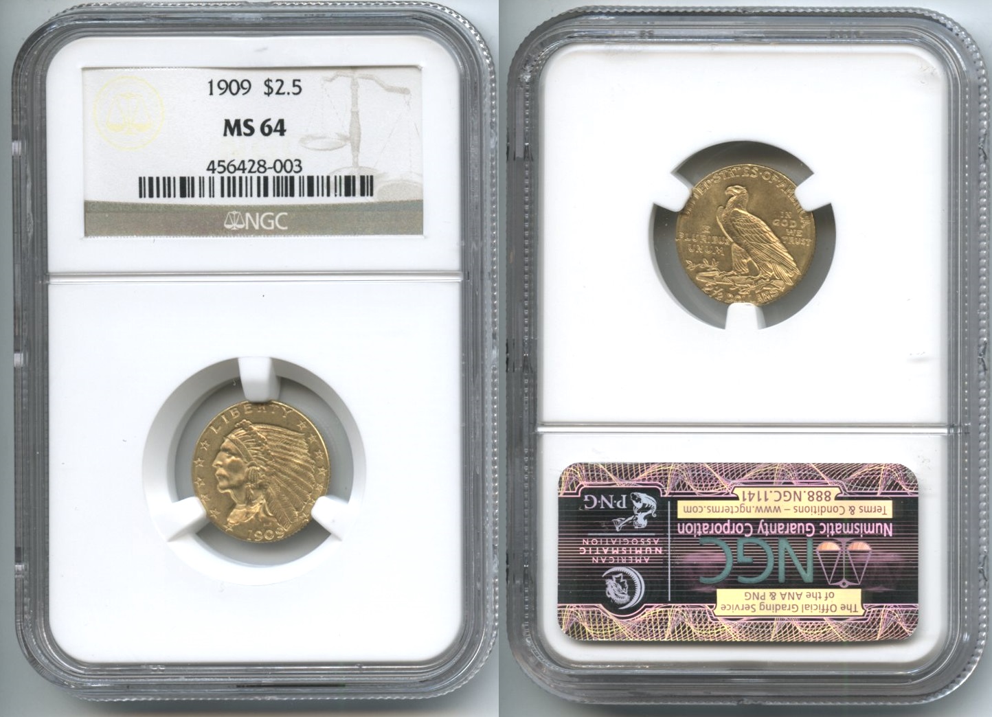 1909 Indian Head Gold Quarter Eagle NGC MS-64