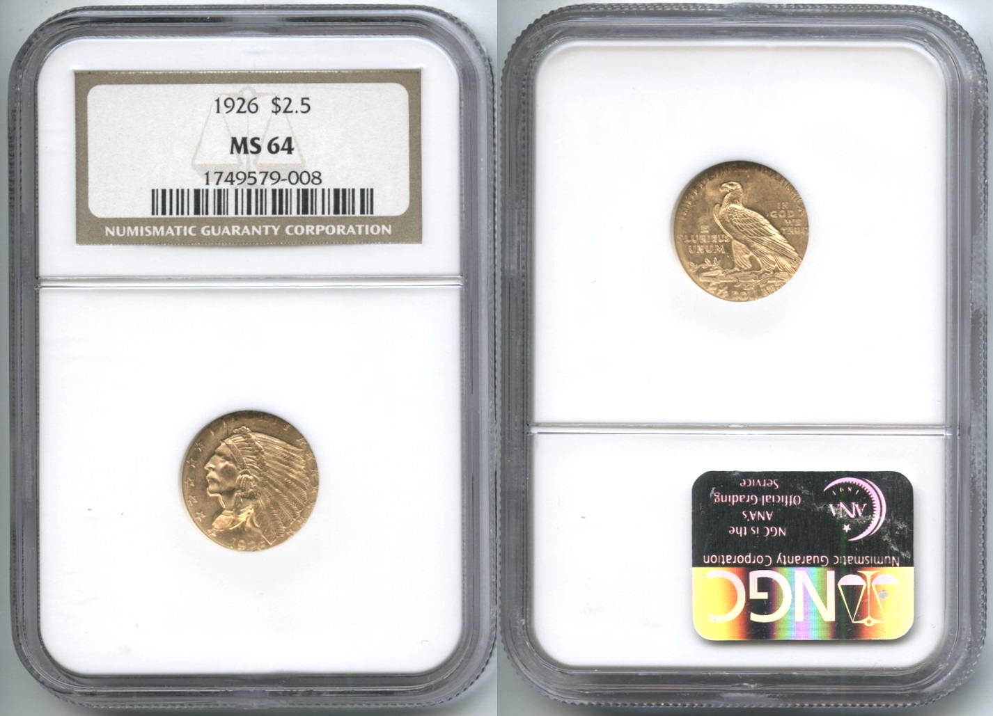 1926 Indian Head Gold Quarter Eagle NGC MS-64