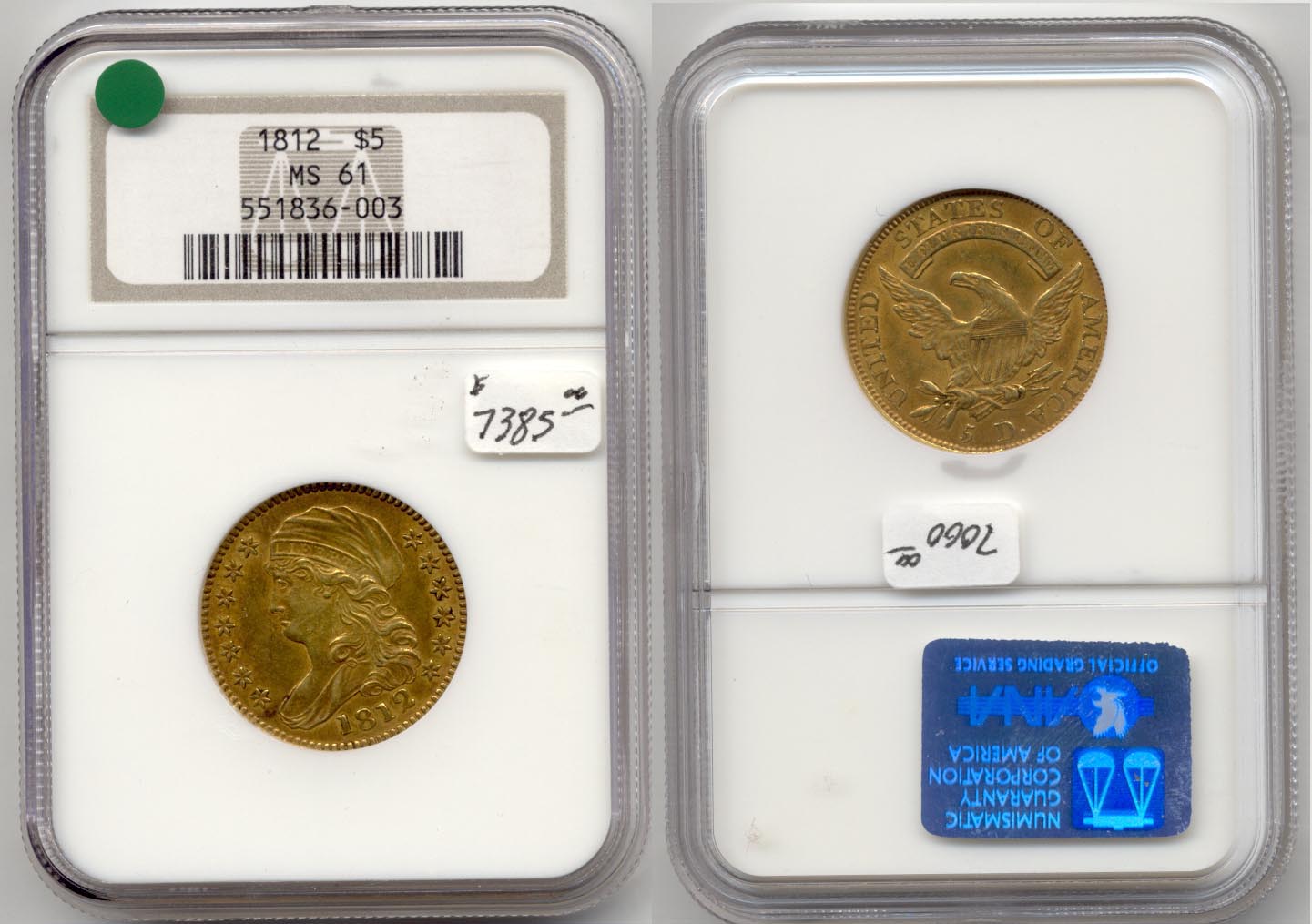 1812 Gold $5.00 Half Eagle NGC MS-61