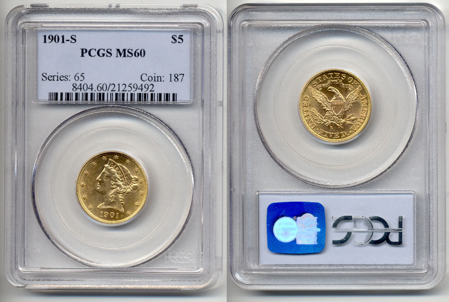 1901-S Five Dollar Gold Half Eagle PCGS MS-60