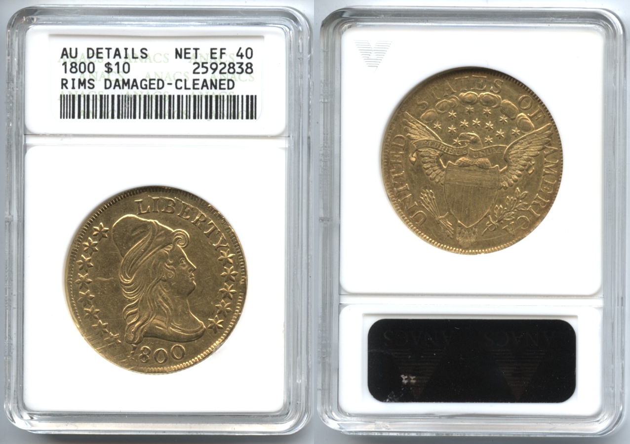 1800 $10 Turban Head Capped Bust Right Gold Eagle ANACS AU Details