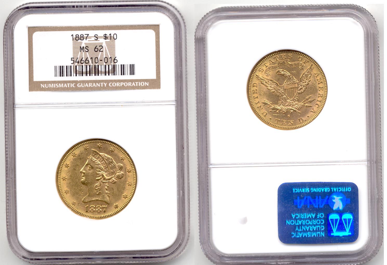 1887-S $10.00 Gold Eagle NGC MS-62