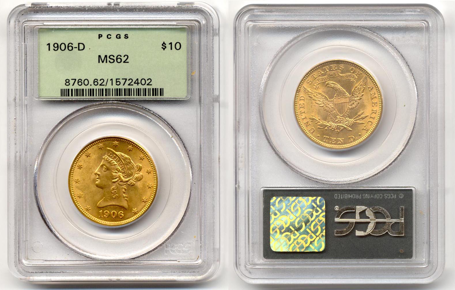 1906-D Gold $10.00 Eagle PCGS MS-62