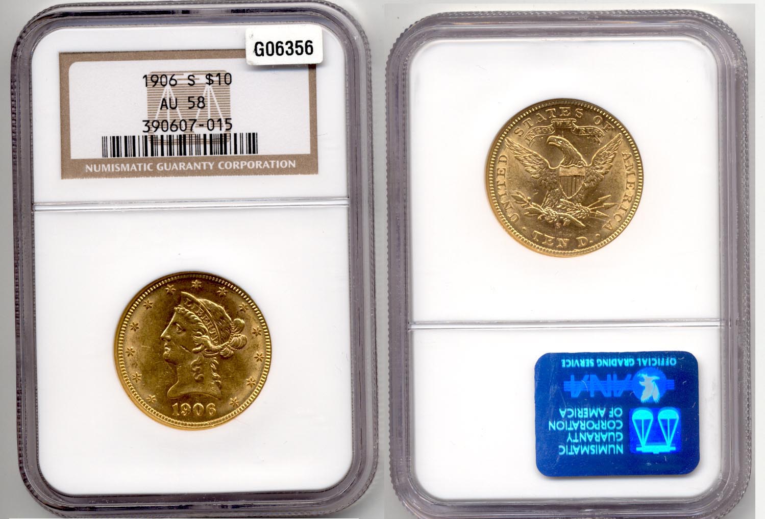1906-S Gold $10.00 Eagle NGC AU-58