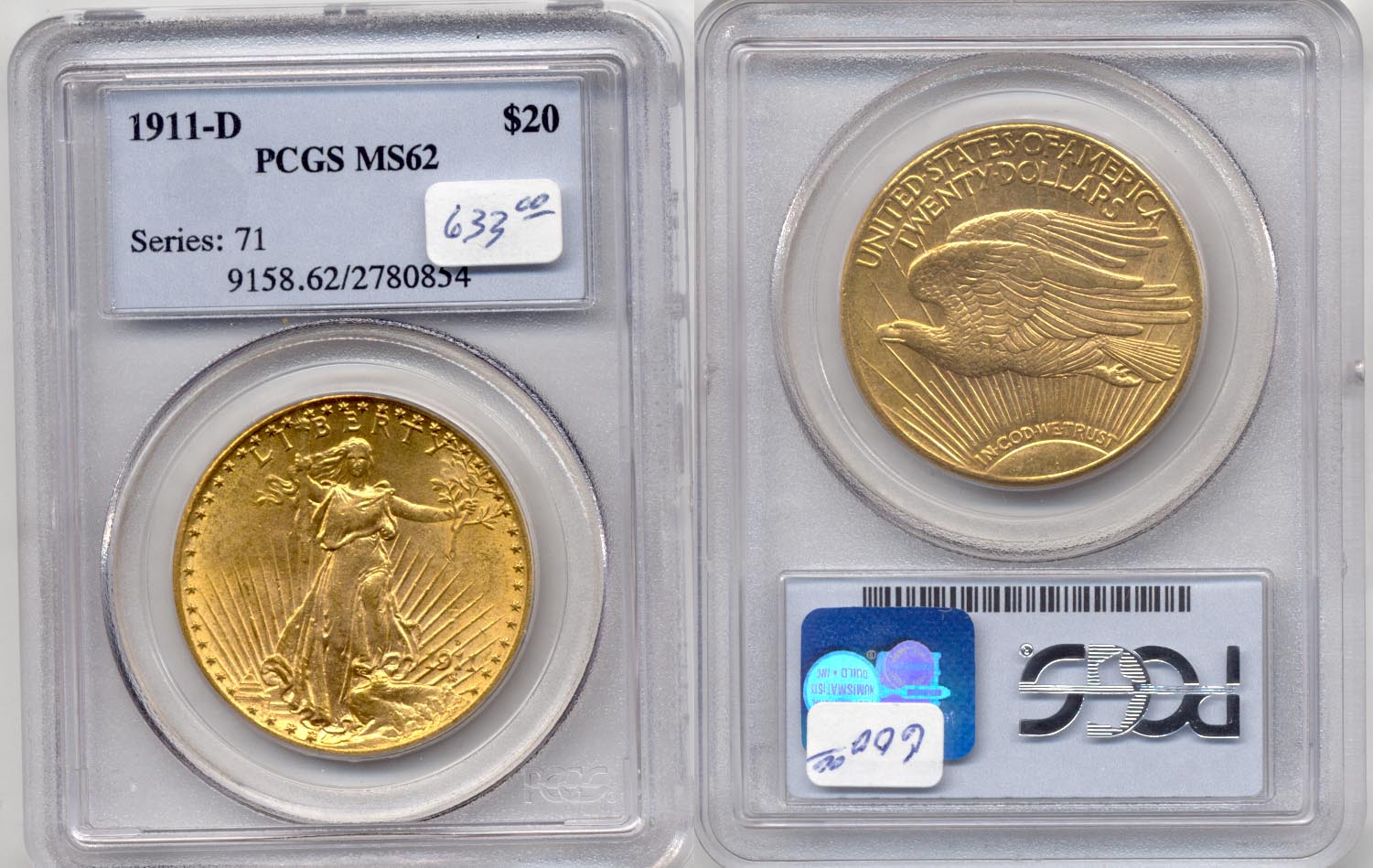 1911-D Saint Gaudens Double Eagle PCGS MS-62