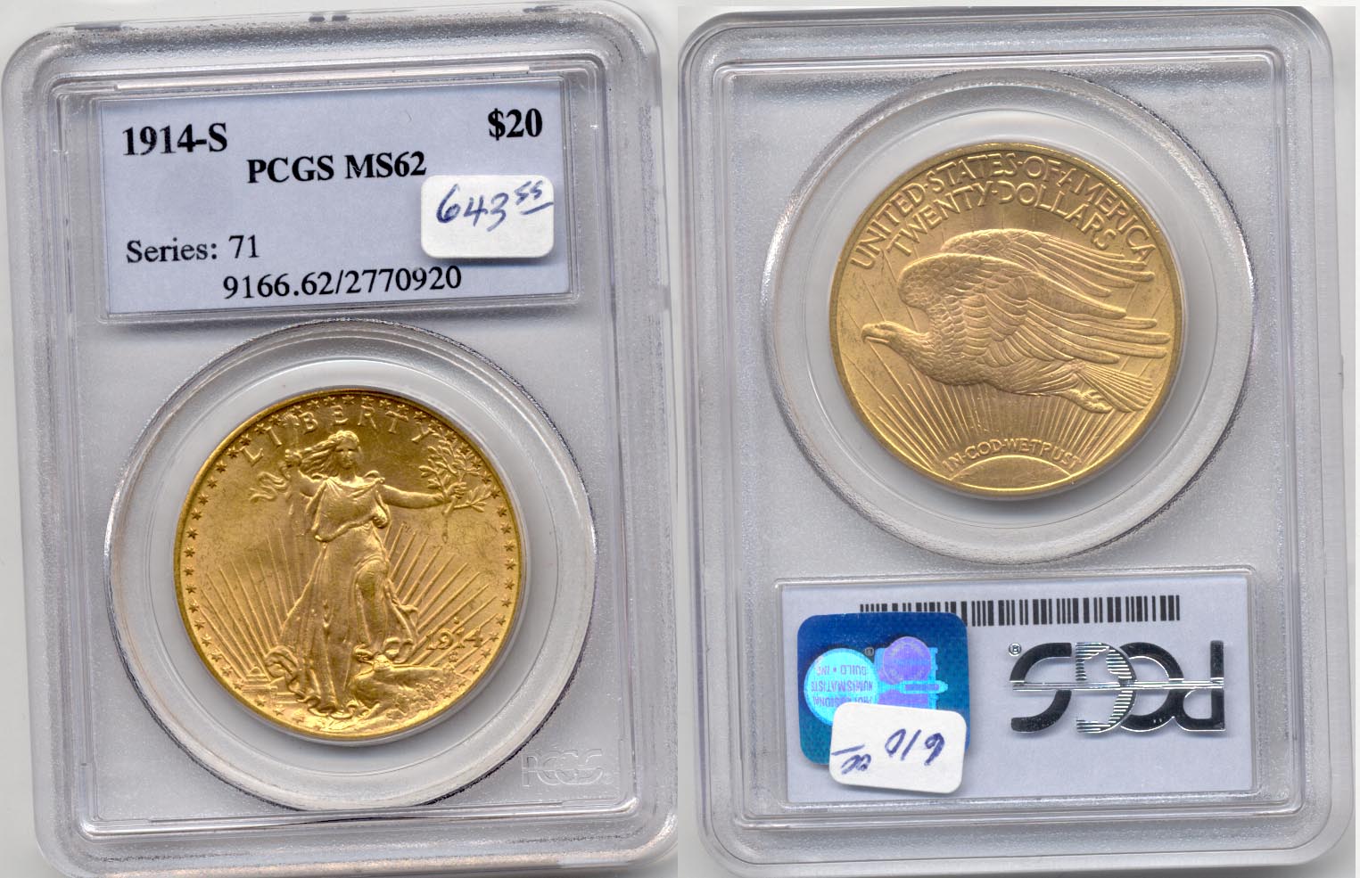 1914-S Saint Gaudens Double Eagle PCGS MS-62