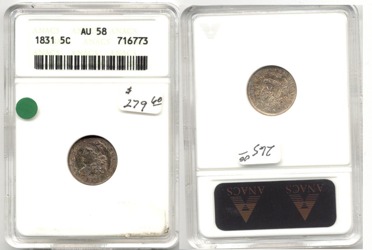 1831 Capped Bust Half Dime ANACS AU-58