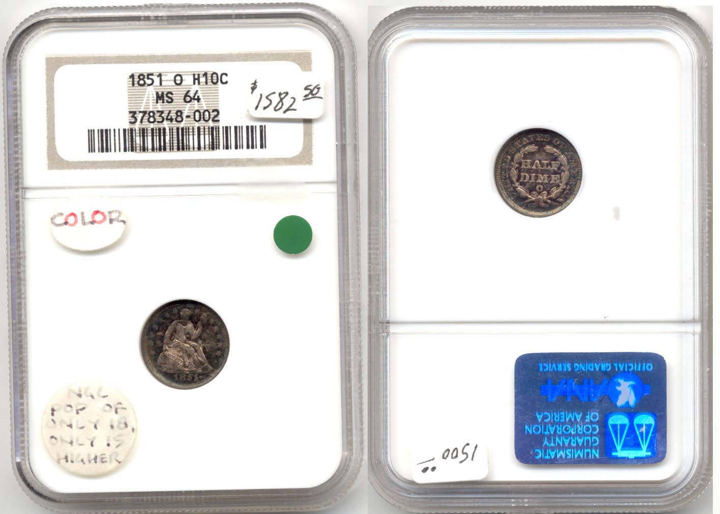 1851-O Seated Liberty Half Dime NGC MS-64