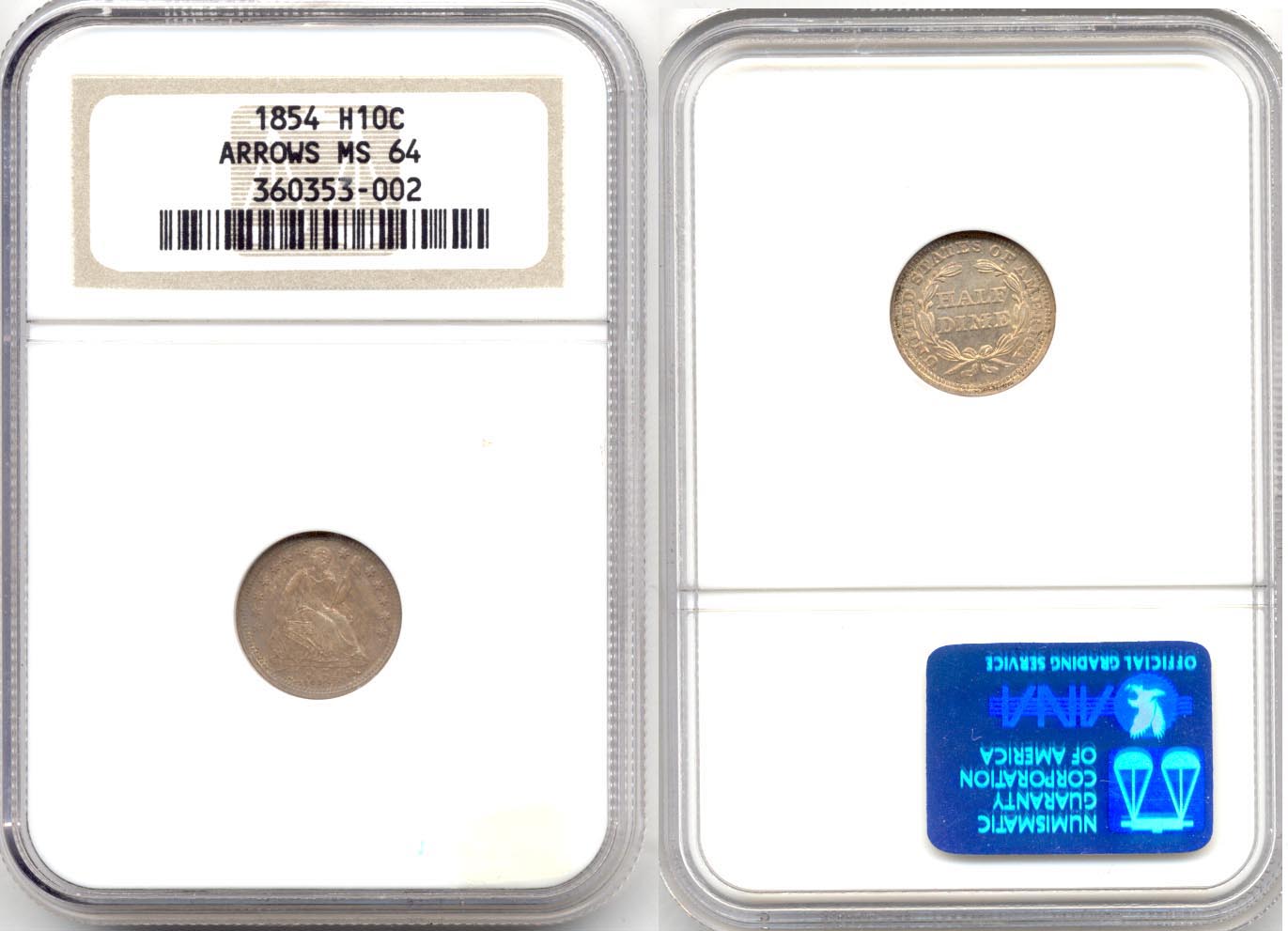 1854 Seated Liberty Half Dime NGC MS-64