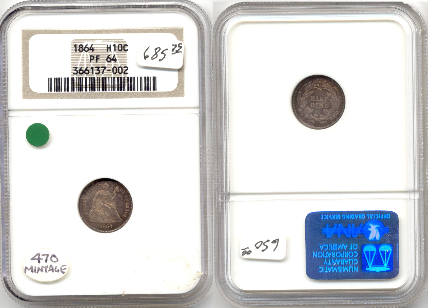 1864 Seated Liberty Half Dime NGC Proof-64