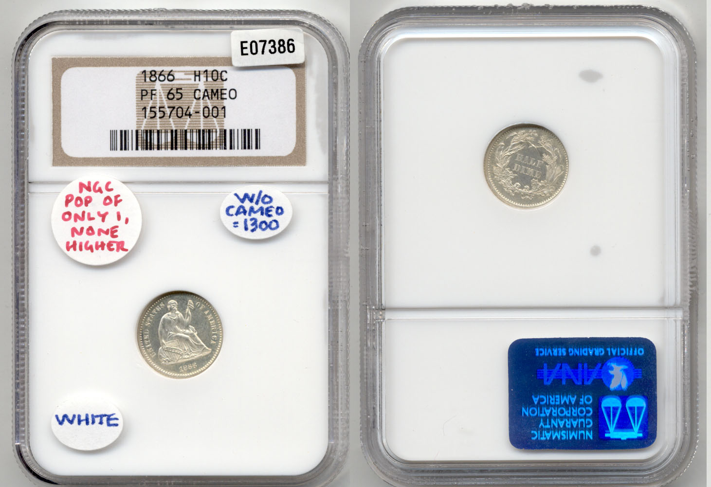 1866 Seated Liberty Half Dime NGC Cameo Proof-65