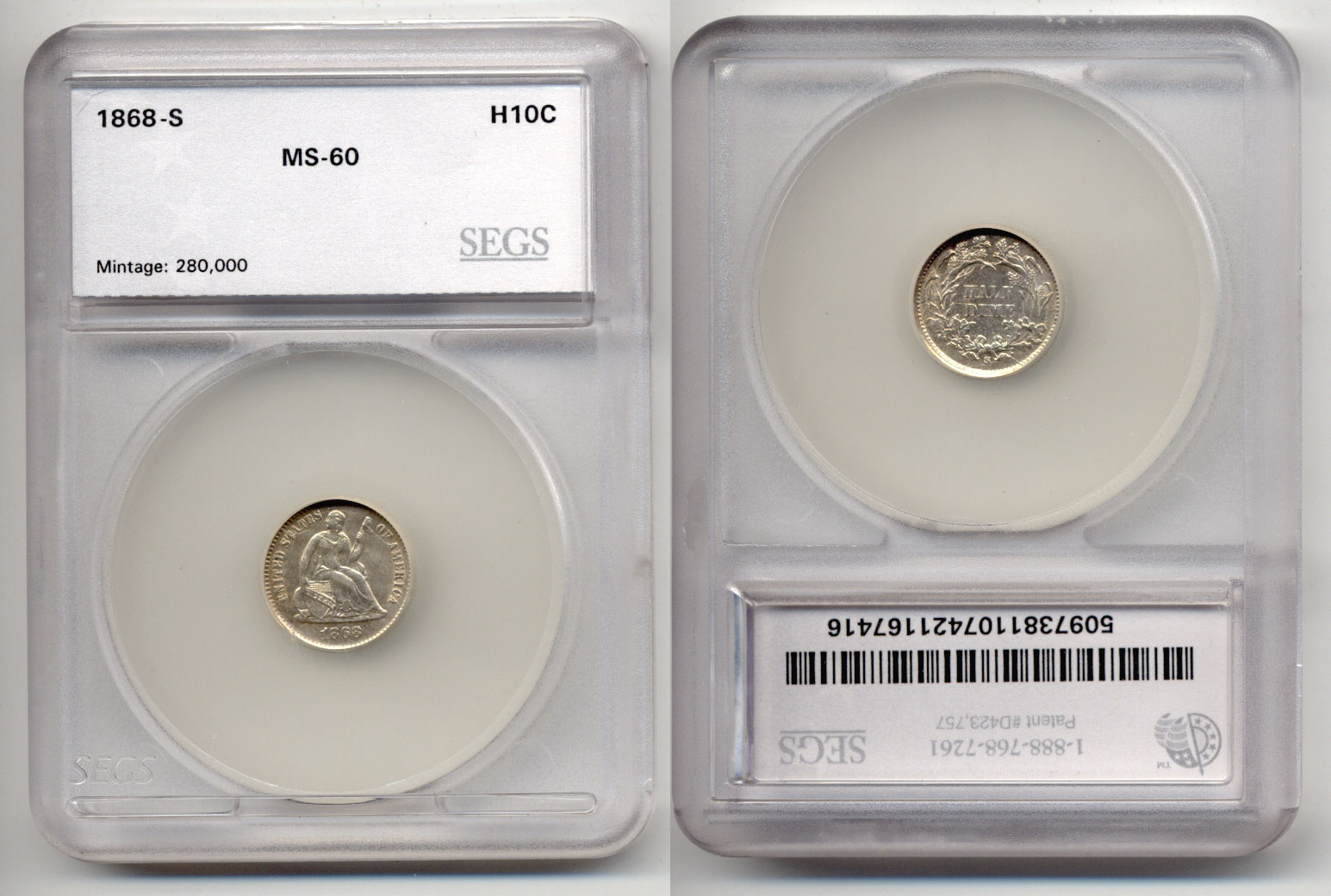 1868-S Seated Liberty Half Dime SEGS MS-60