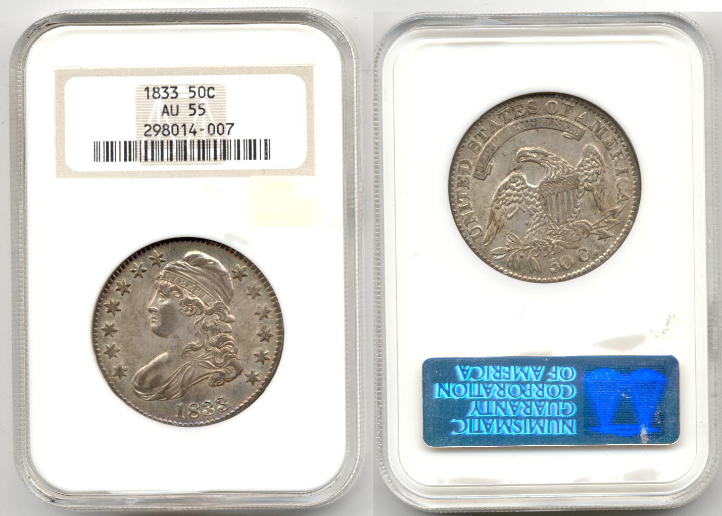 1833 Capped Bust Half Dollar NGC AU-55