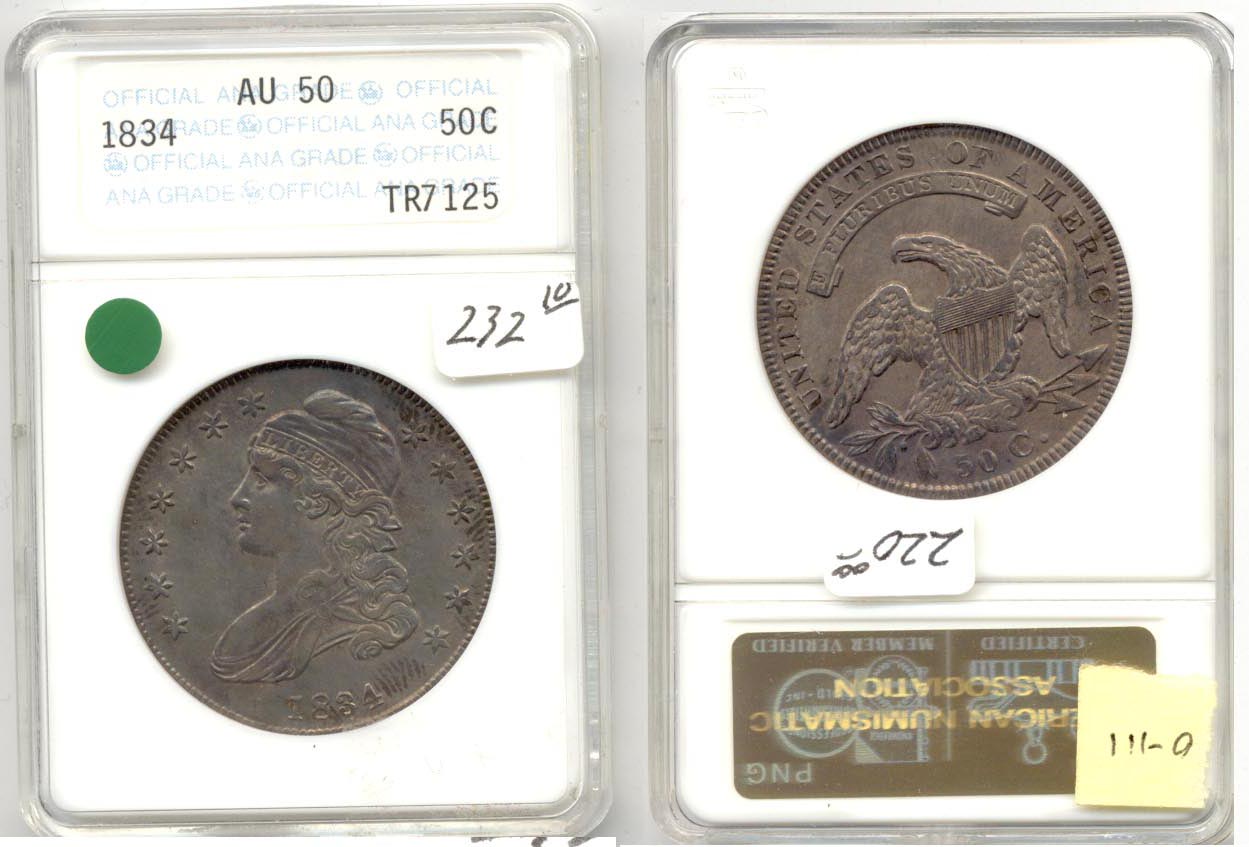 1834 Capped Bust Half Dollar ANACS AU-50