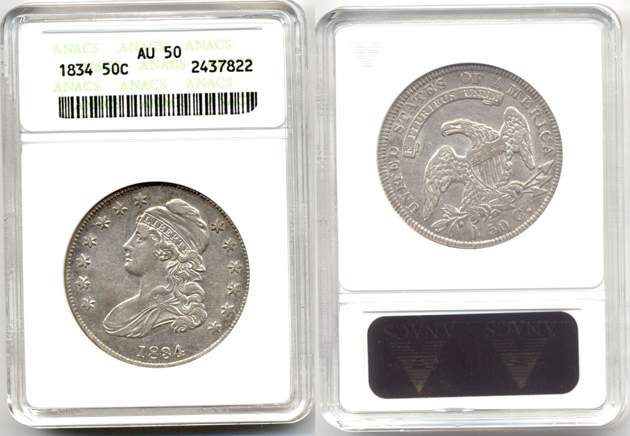 1834 Capped Bust Half Dollar ANACS AU-50 a