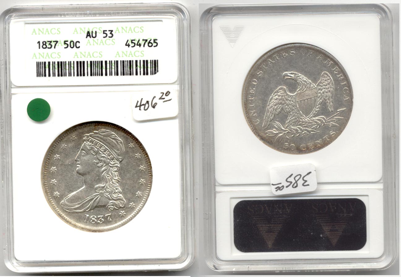 1837 Capped Bust Half Dollar ANACS AU-53