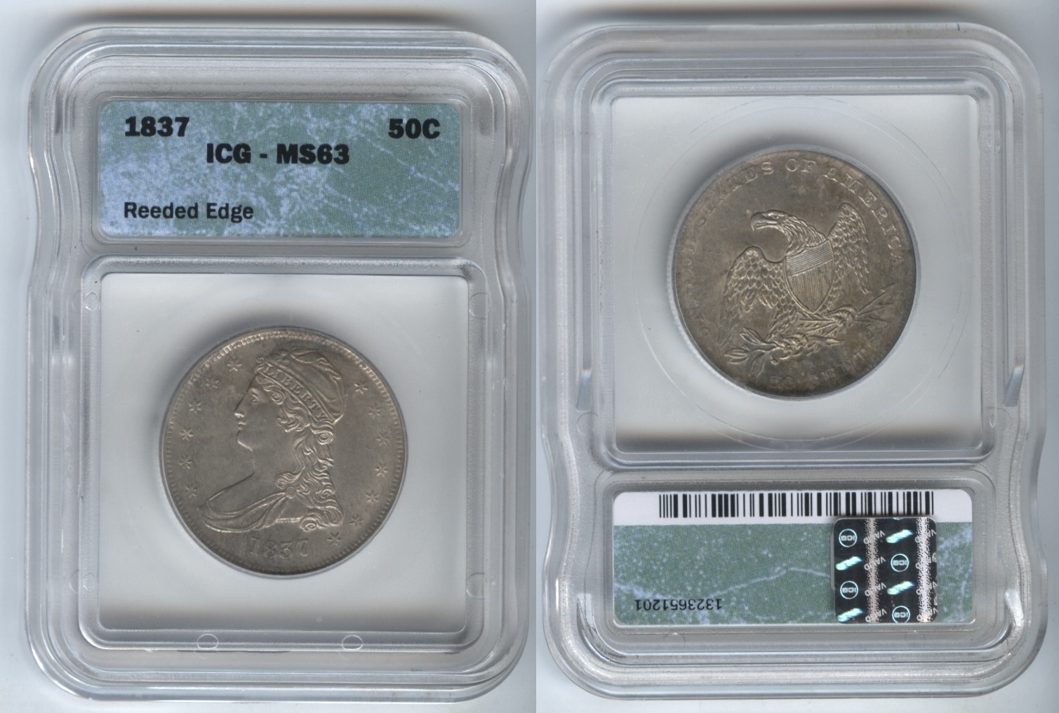 1837 Reeded Edge Capped Bust Half Dollar ICG MS-63