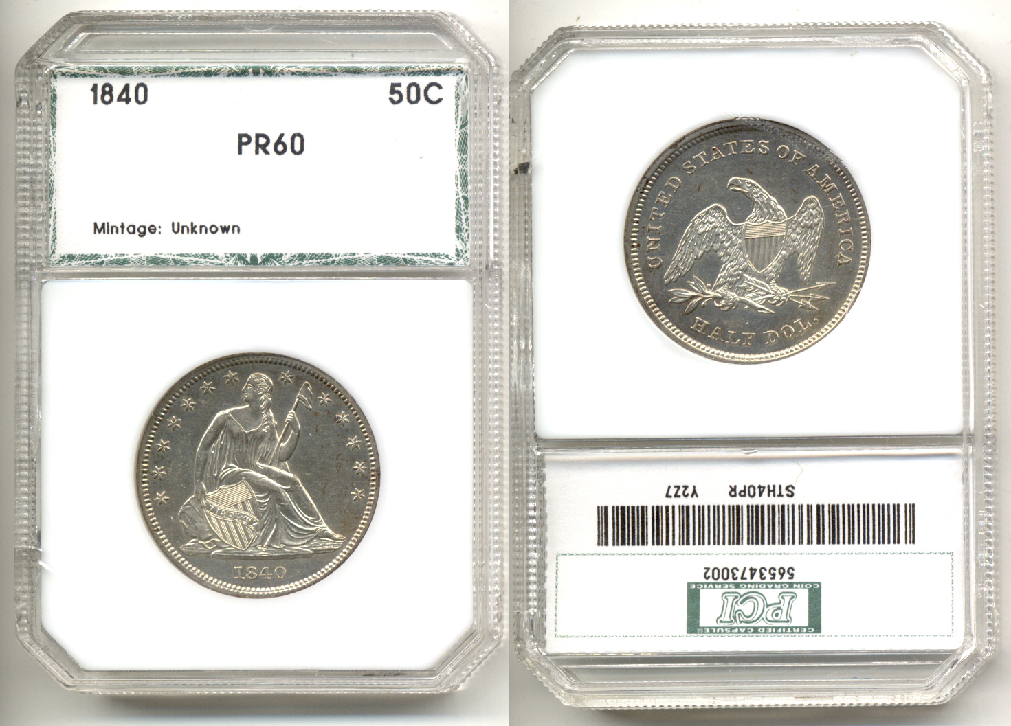 1840 Seated Liberty Half Dollar PCI Proof-60
