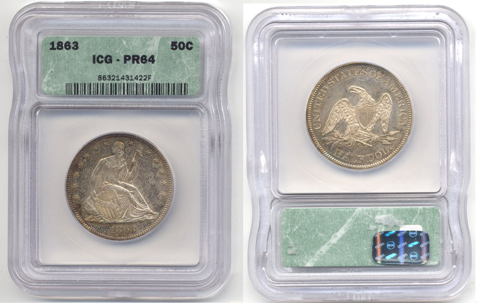 1863 Seated Liberty Half Dollar ICG Proof-64