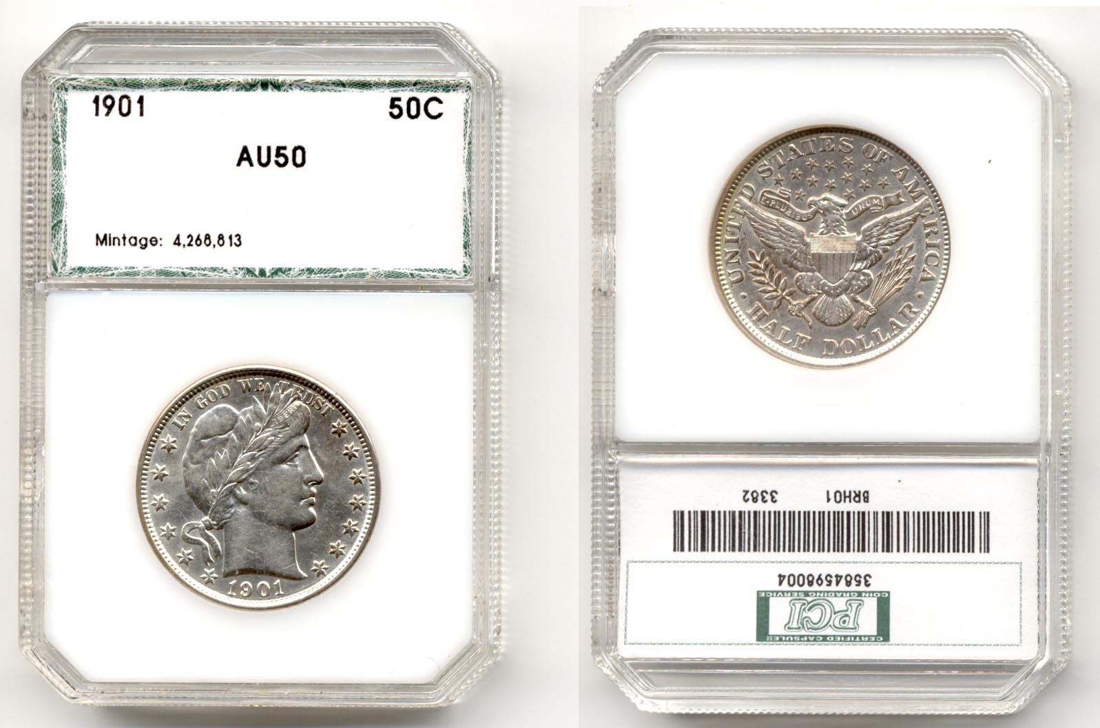 1901 Barber Half Dollar PCI AU-50