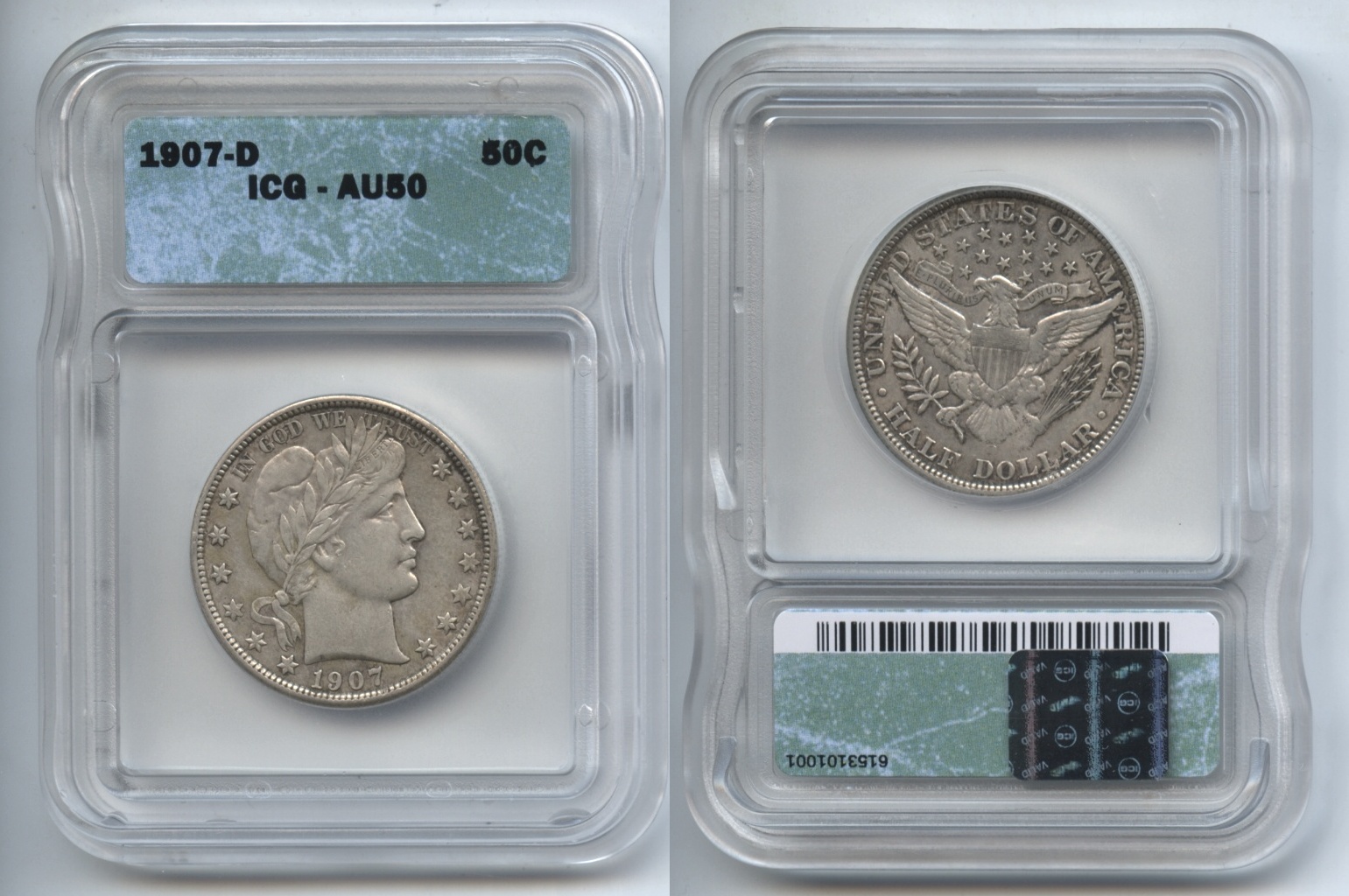 1907-D Barber Half Dollar ICG AU-50