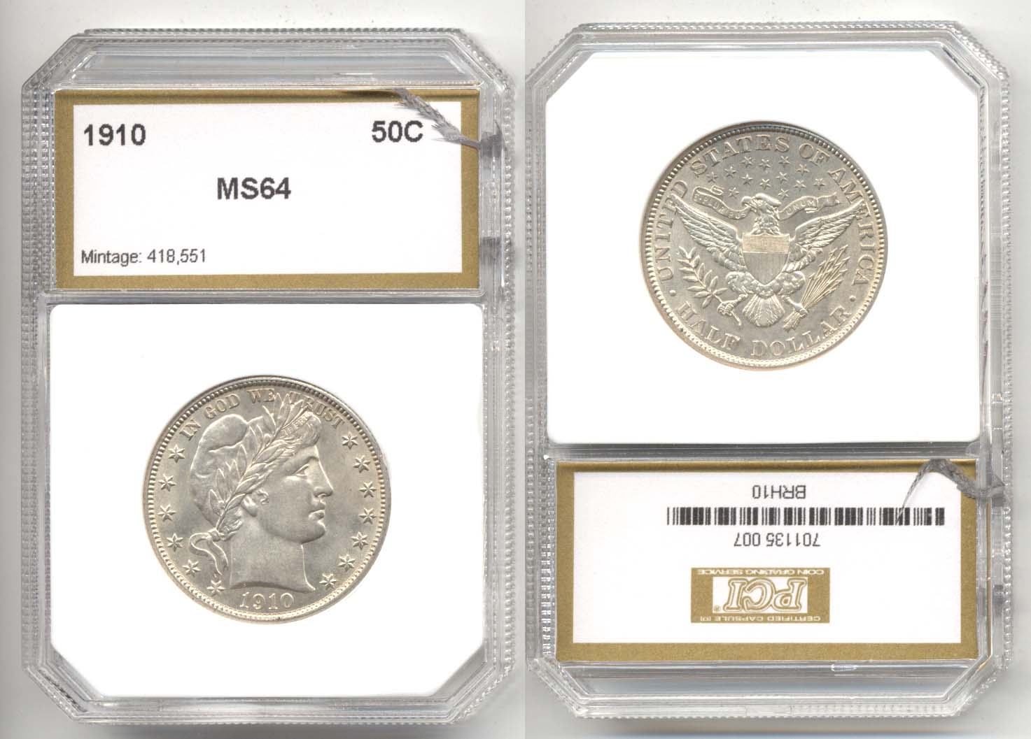 1910 Barber Half Dollar PCI MS-64