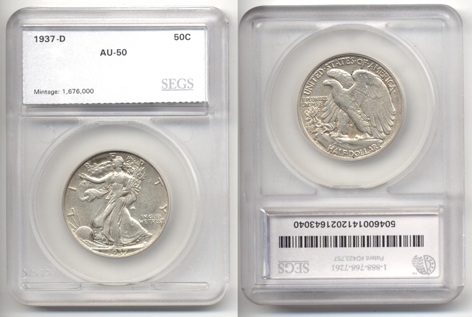 1937-D Walking Liberty Half Dollar SEGS AU-50