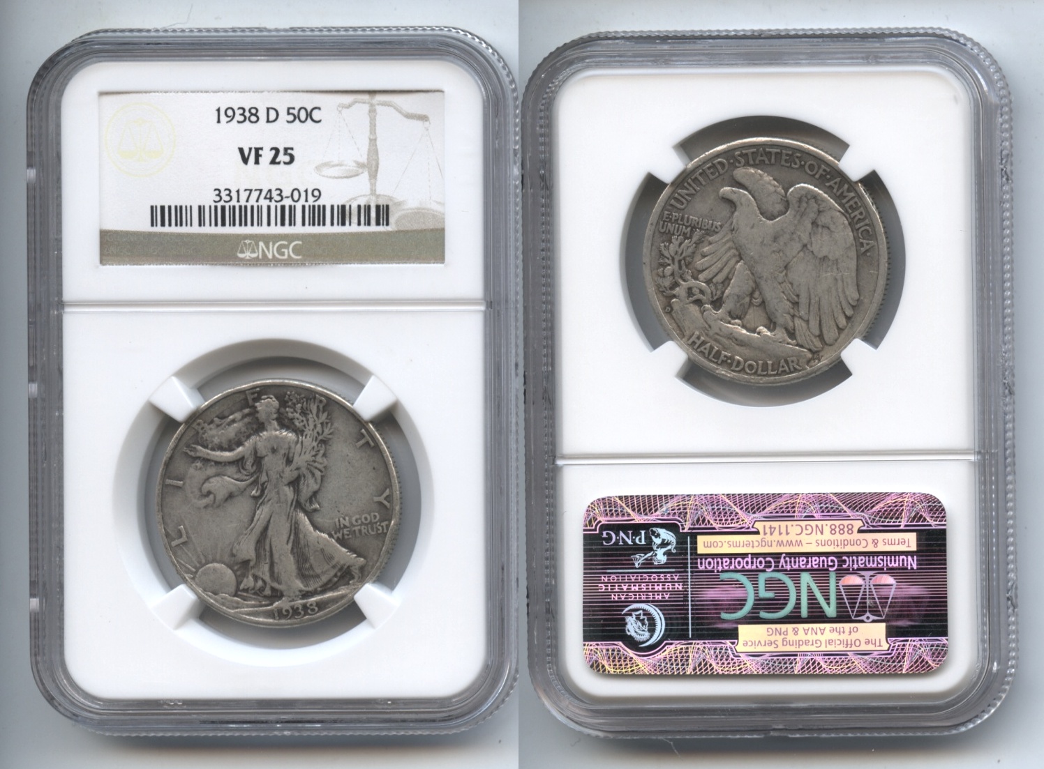 1938-D Walking Liberty Half Dollar NGC VF-25