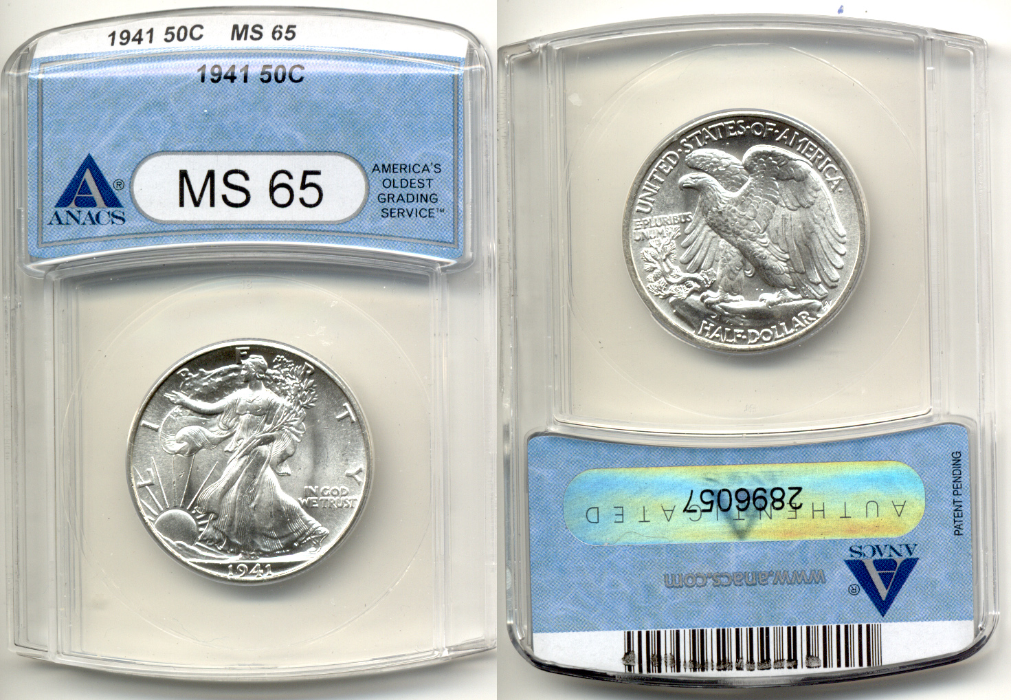 1941 Walking Liberty Half Dollar ANACS MS-65