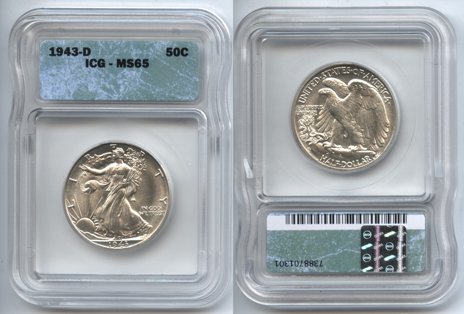 1943-D Walking Liberty Half Dollar ICG MS-65