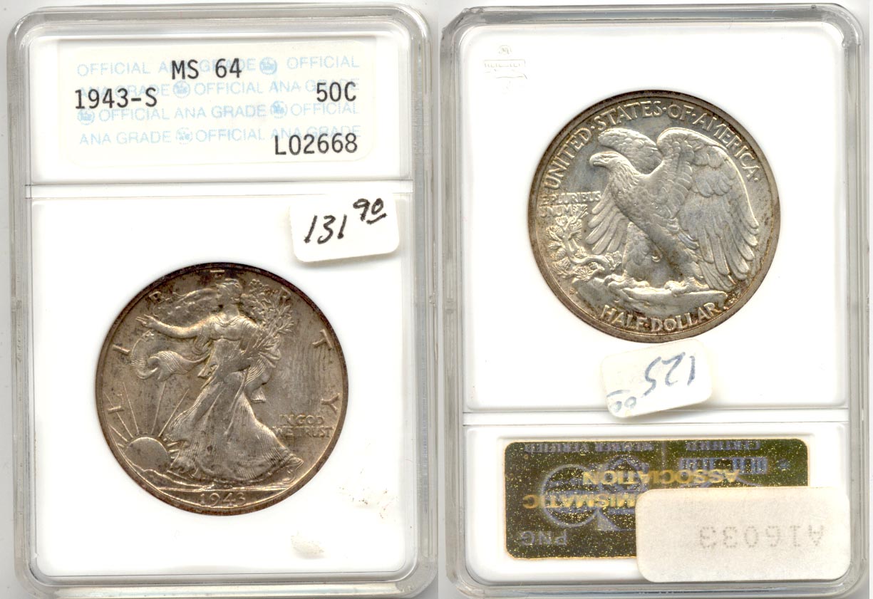1943-S Walking Liberty Half Dollar ANACS MS-64