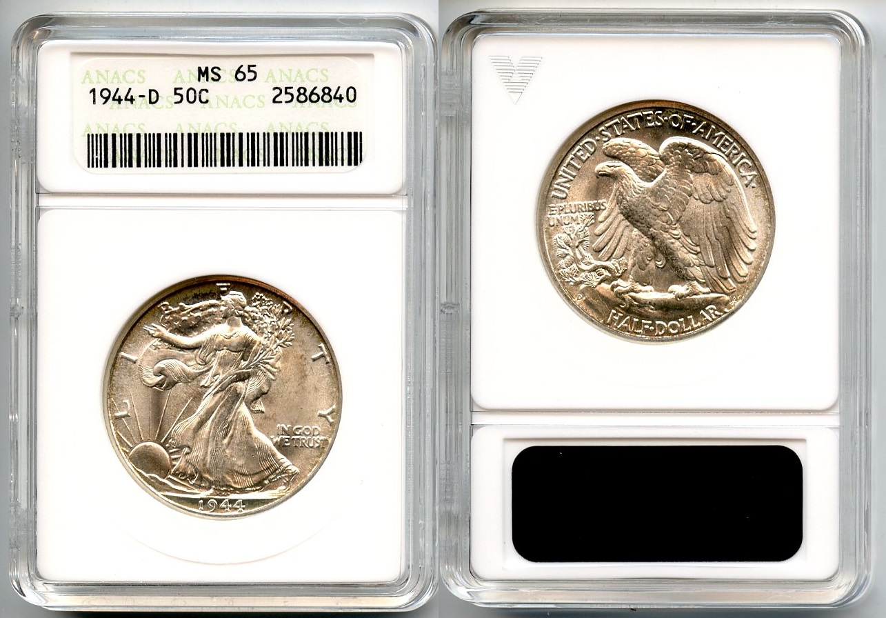 1944-D Walking Liberty Half Dollar ANACS MS-65