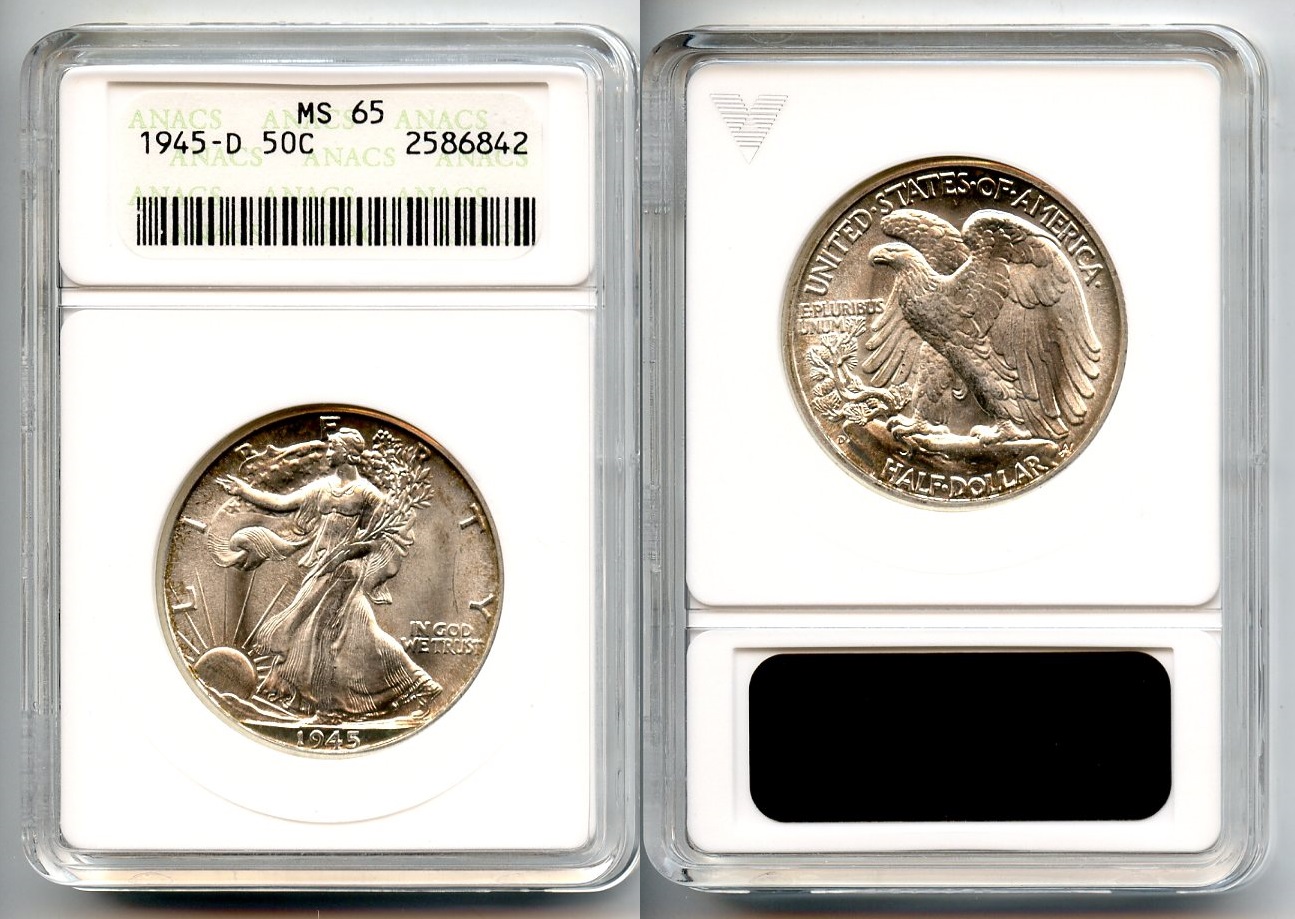 1945-D Walking Liberty Half Dollar ANACS MS-65 #a