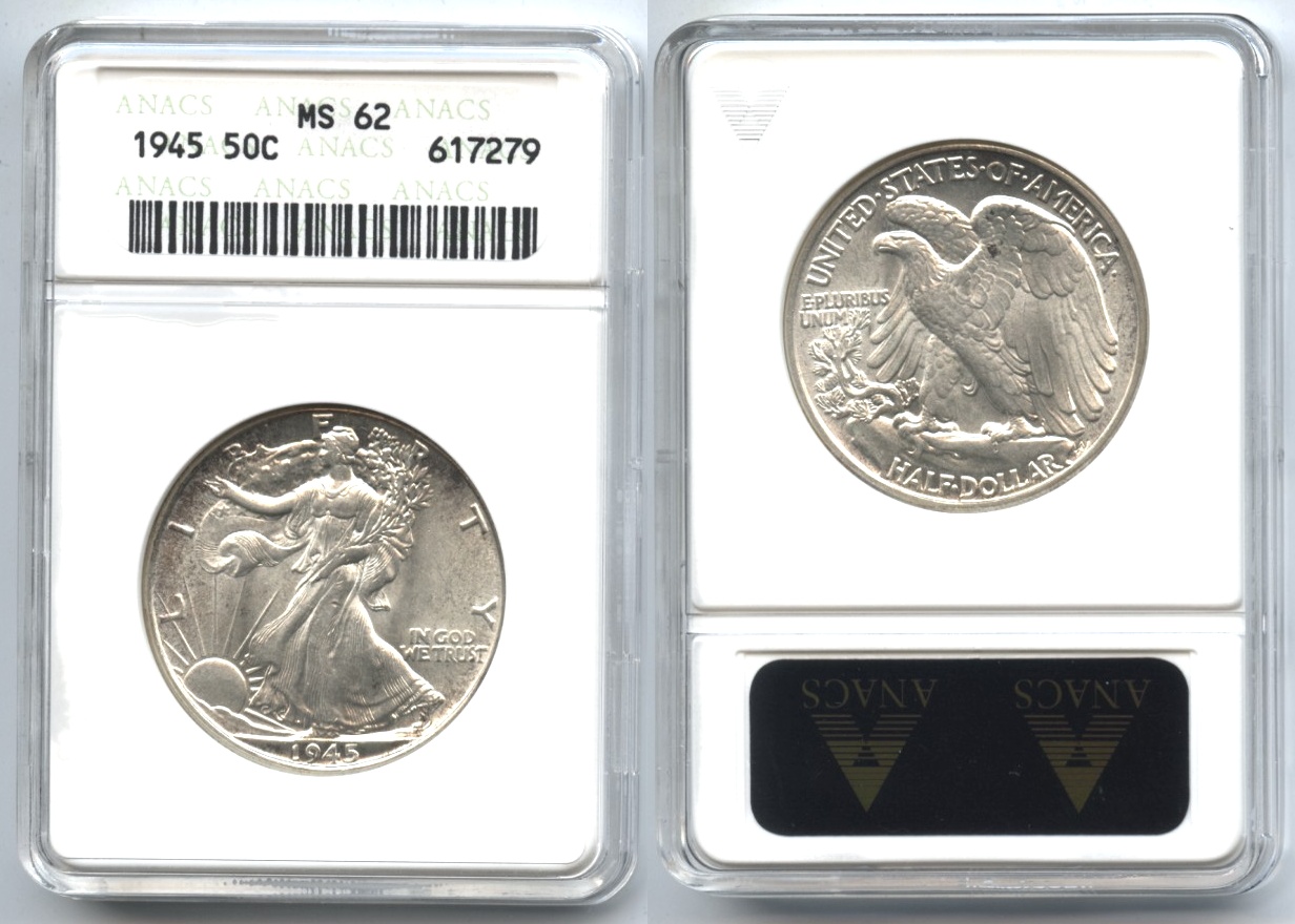 1945 Walking Liberty Half Dollar ANACS MS-62
