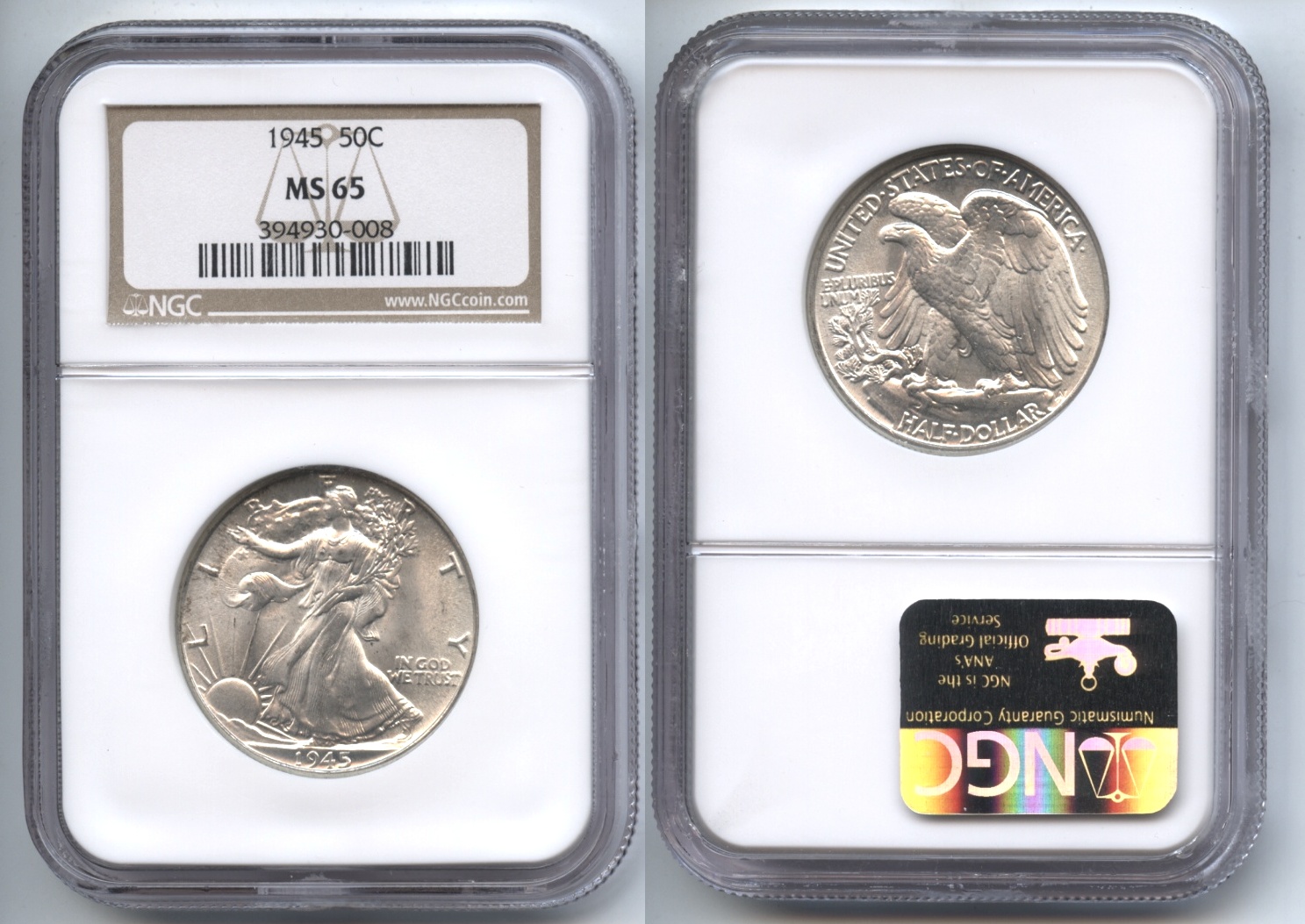 1945 Walking Liberty Half Dollar NGC MS-65