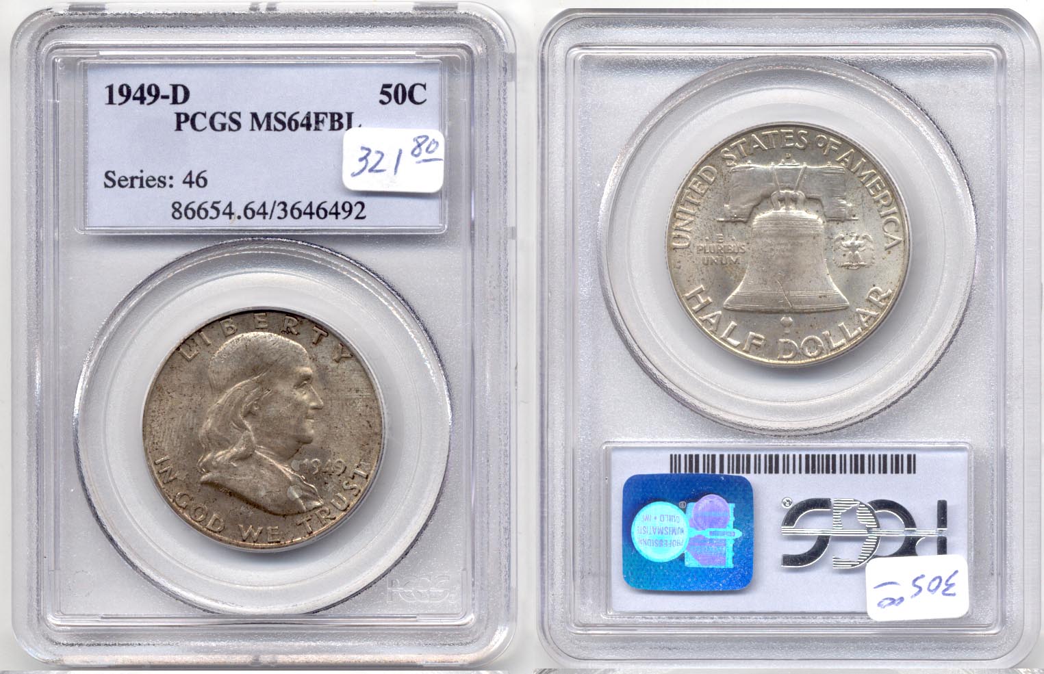 1949-D Franklin Half Dollar PCGS MS-64 Full Bell Lines