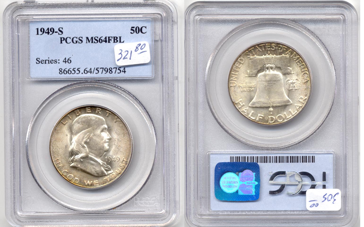 1949-S Franklin Half Dollar PCGS MS-64 Full Bell Lines